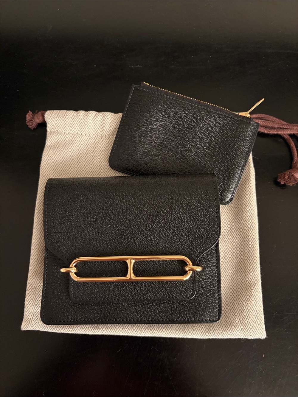 Hermes Roulis Slim Wallet, black with gold hardware
